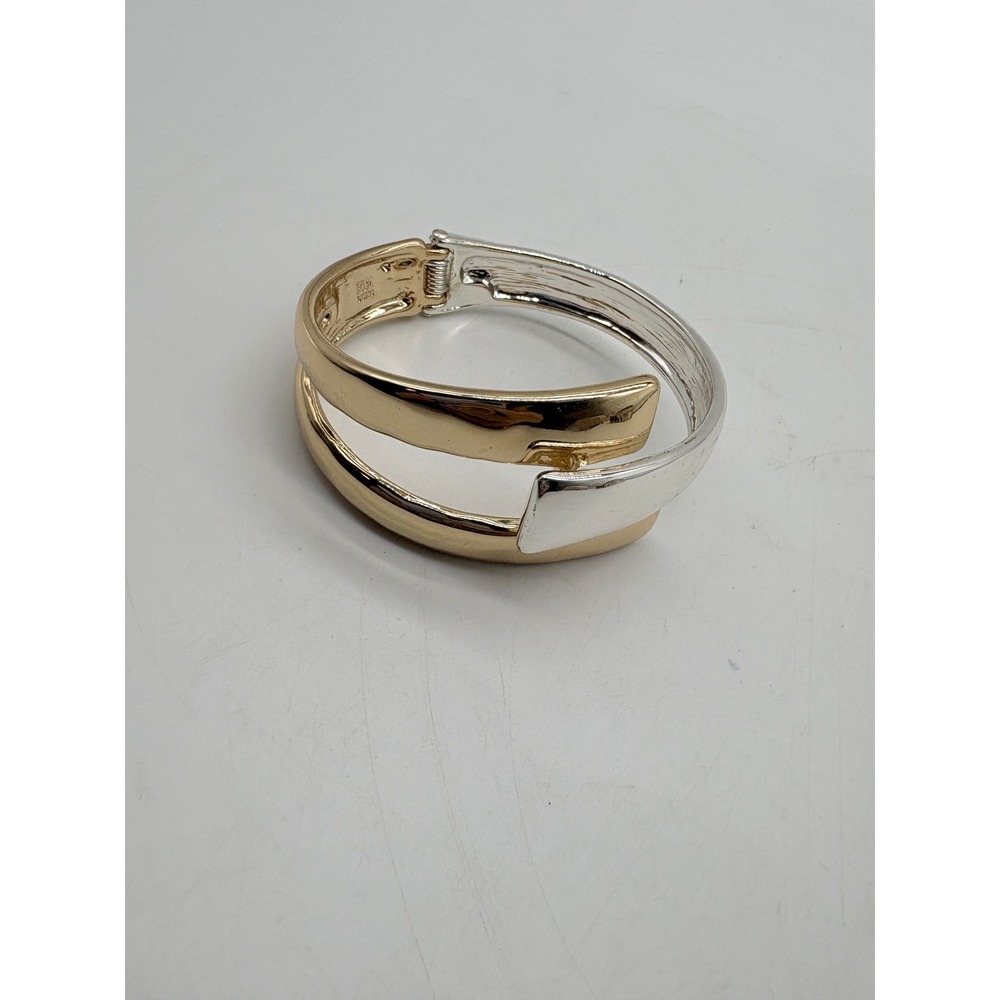 RLM Soho Robert Lee Morris Two Tone Bypass Hinged Bangle Bracelet Gold Silver‎